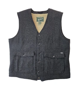 Woolrich Fleece Sherpa Lined Black Wool Vest Mens Size Large L - Picture 1 of 7