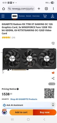 GIGABYTE Radeon RX 7700 XT GAMING OC 12GB GDDR6 Graphics Card - Image 1 of 4