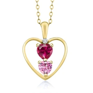 18K Yellow Gold Plated Silver Created Ruby Pink Moissanite and White Lab Grown - Picture 1 of 3