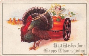 CARRELLO ZUCCA DISEGNATO CHERUBINO DEL RINGRAZIAMENTO c1910 CARTOLINA IN RILIEVO 101525 U - Foto 1 di 2