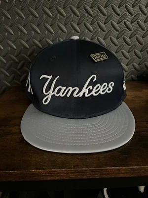 New York Yankees New Era 59Fifty Retro Blue Gray Satin Hat Gold Pin Sz 7 1/2 - Image 1 of 4