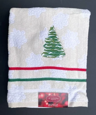 Toalla de baño St Nicholas Square Merry Mistletoe árbol copo de nieve bordado jacquard Foto 1 de 4