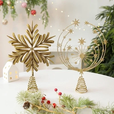 Gold Glitter Christmas Tree-Top Iron Star Xmas Tree Ornament Home Decoration - Image 1 of 4