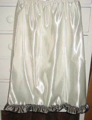 White Silver Glitter Satin Half Slip Gray Trim 29"-48" waist Sissy-XXL NEW - Image 1 of 4