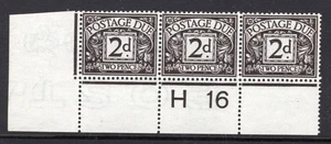 1914 2d AGATE POSTAGE DUE ROYAL CYPHER WMK CONTROL (H16) STRIP OF 3. SG D4 - Imagen 1 de 1