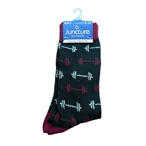 Juncture Mens Dress Socks Gym Barbells Weights 6-12 Black Maroon Gray NWT - Picture 1 of 3