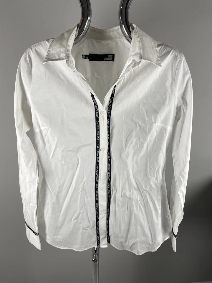 NWT Love Moschino White Long Sleeve Fitted Shirt White Heart Poppers 10/46 - Image 1 of 4