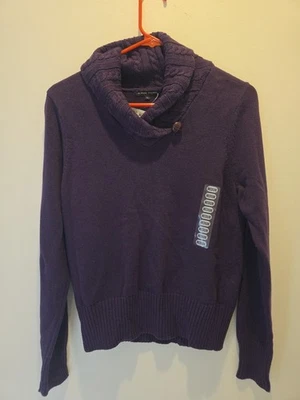 NUEVO CON ETIQUETAS Mujeres Jeanne Pierre Suéter de Algodón Púrpura Tejido con Cable Chal Cuello Mediano  Foto 1 de 4