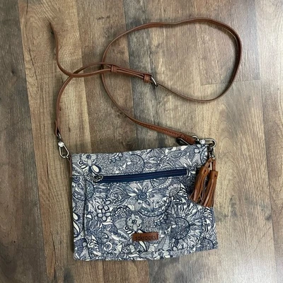 sakroots Artist Circle Crossbody Purse Blue Paisley Floral Mosaic Bag - CLEAN - Image 1 of 4