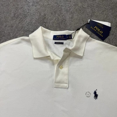 Polo Ralph Lauren Polo Shirt Men L White Solid Custom Slim Fit Pique Mesh Knit - Image 1 of 4