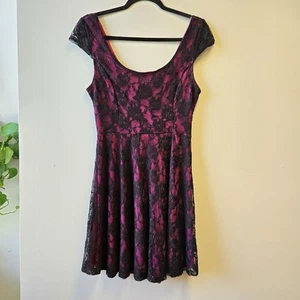Vintage Y2K Trixxi L Lace Overlay Babydoll Dress Punk Goth Whimsigoth Black & P - Picture 1 of 11
