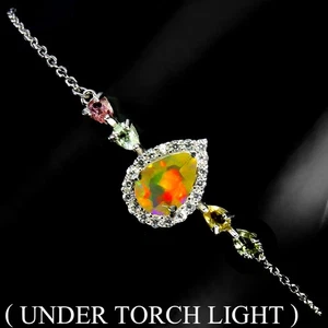 925 Sterling Silver Bracelet Pear Fire Opal 9x6mm Tourmaline No USA Import Fees - Picture 1 of 14