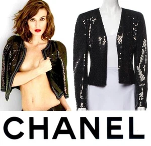 Chanel 2003 Black Sequin Vintage Evening Jacket 34 36 2 4 Coat Shirt Top XS S M - Picture 1 of 24
