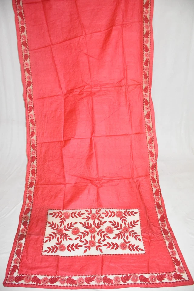 Sari Exótico Diseño Floral Lentejuelas Corte Bordado Trabajo Rojo Pura Seda Foto 1 de 4