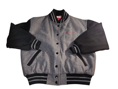 Chaqueta American Girl Varsity Letterman Mediu Juvenil Gris Acolchada Bordada a Presión Foto 1 de 4