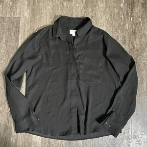 Frank and Oak Button Up Shirt Women's Medium Black Long Sleeve Career Casual - Picture 1 of 6