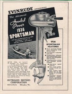 Zeitschriftenanzeige - 1936 - Evinrude Außenborder - Milwaukee, WI - Sportsman - (#2) - Bild 1 von 1