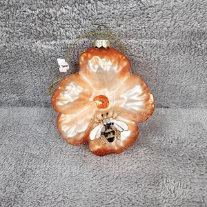 Glass Christmas Ornament Flower with Bee enamel metal and crystal stones - Picture 1 of 12
