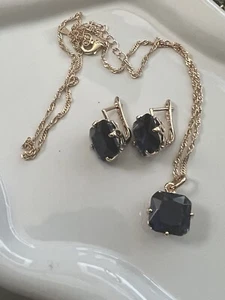 14k Rose Gold Plated Natural Dark Blue Sapphire Square Design Jewelry Set - Picture 1 of 13