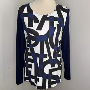 Gerry Weber organic cotton navy blue & white graphic long sleeve tee shirt sz 8 - Picture 1 of 9