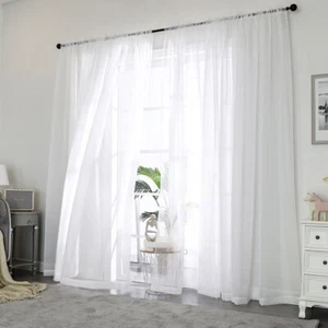 OVZME White Curtain Panel Set Transparent Window Curtains - Picture 1 of 4