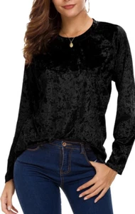 Nuevo $45 Urban coco mediano negro terciopelo aplastado camiseta informal manga larga top B1 - Imagen 1 de 8