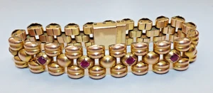 PULSERA ANTIGUA ART DECO SUIZA DE ESLABONES DE PANTERA CHAPADA EN ORO Y BRAZALETE DE RUBÍ / ESPINELA - Imagen 1 de 9