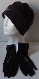 Nike Dri-Fit Beanie and Gloves Running Set Women Port Wine/N Purple/Silver M/L - Picture 1 of 5