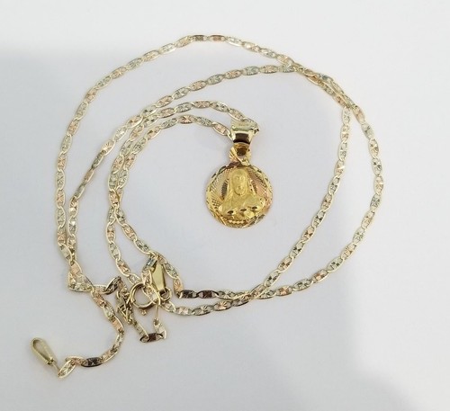 Real 14k Yellow Rose G Jesus Round Pendent Charm + 18 Inch Valentino Chain