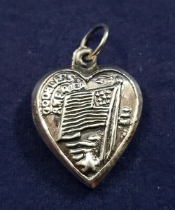 God Bless America Puffy Heart Vintage Bracelet Charm 925 Sterling Silver - Picture 1 of 4