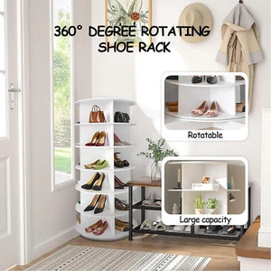 Rotating Shoe Rack Tower 7 Tier Organizer, Revolving 360 White Shoe Rack Storage - Picture 1 of 10