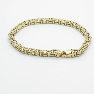 10K Two-Tone Gold 5mm Hollow Bike Square Box Bracelet 8" - Image 1 of 4