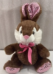 Hase Kaninchen braun & weiß 13" Plüschtier mit rosa Pfoten & Ohren von Hug Fun - Bild 1 von 5