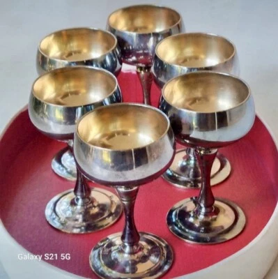 Service 6 Gobelet S. XIX. Argent 800, Intérieur en Vermeil. Poinçon Coq Français - Photo 1/4