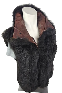 Gilet donna Andrew Marc Nuova Zelanda Opossum pelliccia collo pelle taglia M  - Foto 1 di 13