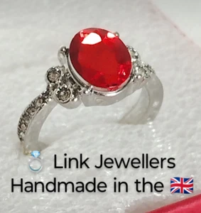 FZC: Woman Silver Ring. Size L-M. Oval 1cmx8mm Red Ruby Beryl Simulated - Picture 1 of 10