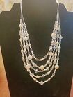 Vintage Fine Silver AB Crystal Beaded Layerd Freshwater Pearl Necklace