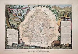 ECHTE ANTIKE KARTE - DEPARTEMENT DORDOGNE FRANKREICH, LEVASSEUR UM 1854. - Bild 1 von 1