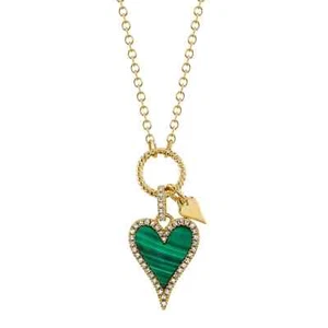 14K Oro Amarillo Corazón Malaquita Diamante Collar 1.16 TCW Verde Natural Amor - Imagen 1 de 2