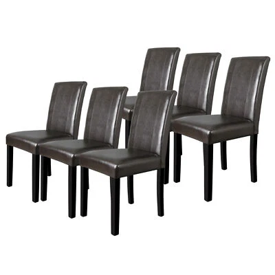 Brown Parson Chairs Kitchen Dining Room Formal Elegant Leather Design Set of 6  - Image 1 of 4