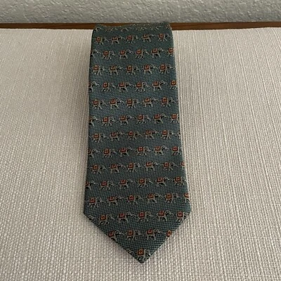 "Corbata de seda verde y amarilla elefante Jim Thompson longitud clásica 59""" Foto 1 de 4