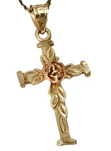 "Collar colgante cruz oro macizo 14k firmado por OroAmerica rosa amarilla 21""" - Imagen 1 de 12