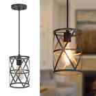 LNC Modern Industrial Brushed Grey Drum Pendant Light with Open Cage Shade