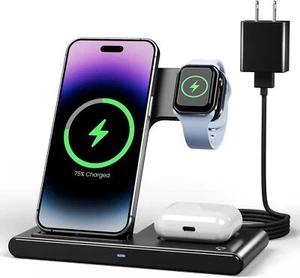 Wireless Charger IPhone Charging Station: 3 In 1 Charger Stand Multiple Devices - Picture 1 of 9