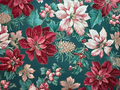 Poinsettias on Green Background from The Kesslers Concord Fabrics 45 inches OOP - Image 1 of 2