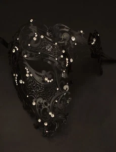 Black Phantom of the Opera Inspired Half Face Mask Masquerade Ball Mask for Men - Picture 1 of 4