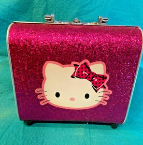 Hello Kitty Cosmetic Case Jewelry Box Princess Mirrored Magenta Glitter Pink - Picture 1 of 7