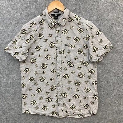 Volcom Shirt Mens S Small Grey Floral Ying Yang Short Sleeve Button Up 45426 - Image 1 of 4