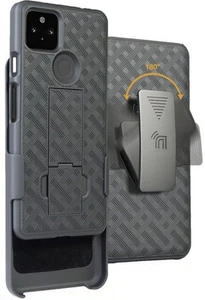 Black Case Kickstand Cover + Belt Clip Holster Holder for Google Pixel 5a Phone - Picture 1 of 10