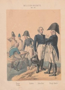 c1860 Bayerische Armee Militärbeamte Uniformen getönte Lithographie koloriert - Imagen 1 de 1